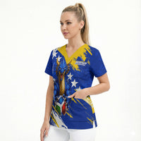 Personalized Bosnia Herzegovina Dragon Soccer Scrub Top Bosnian Football Flag Stars Fleur De Lis Grunge
