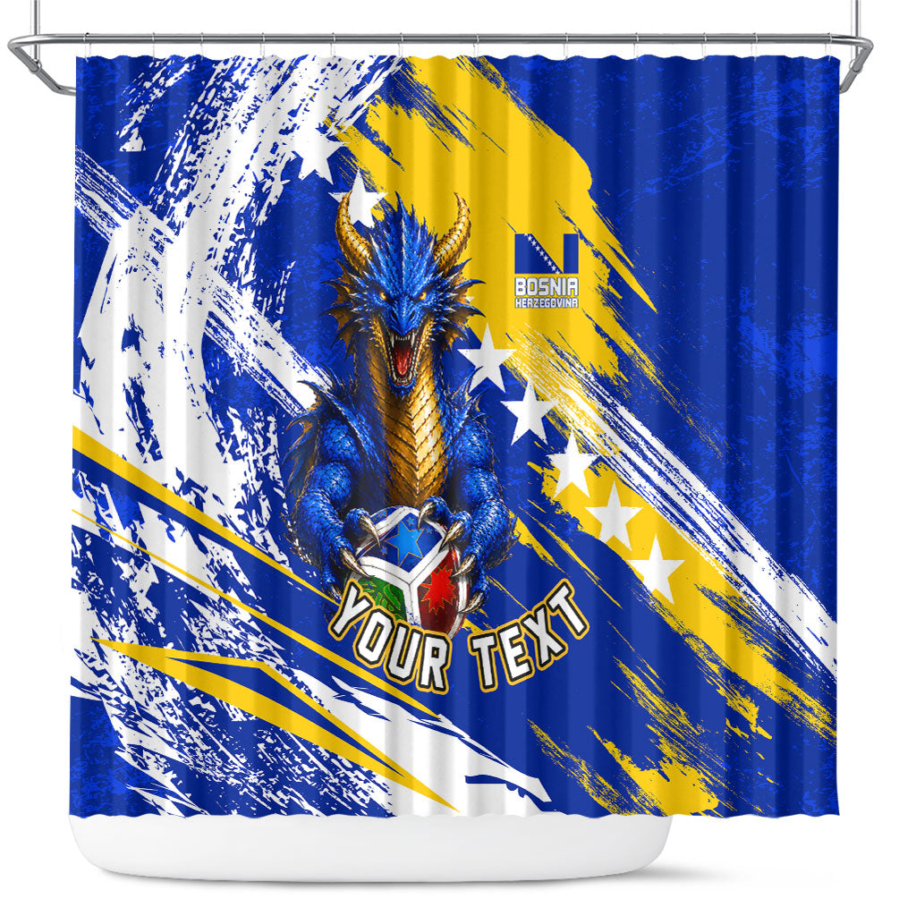 Personalized Bosnia Herzegovina Dragon Soccer Shower Curtain Bosnian Football Flag Stars Fleur De Lis Grunge