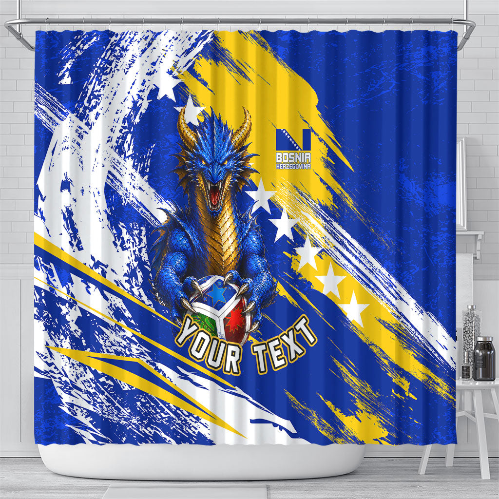 Personalized Bosnia Herzegovina Dragon Soccer Shower Curtain Bosnian Football Flag Stars Fleur De Lis Grunge