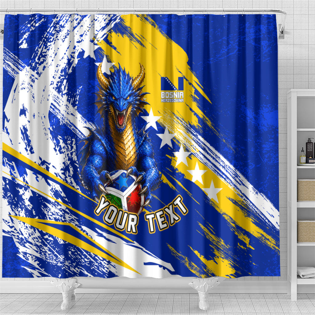 Personalized Bosnia Herzegovina Dragon Soccer Shower Curtain Bosnian Football Flag Stars Fleur De Lis Grunge
