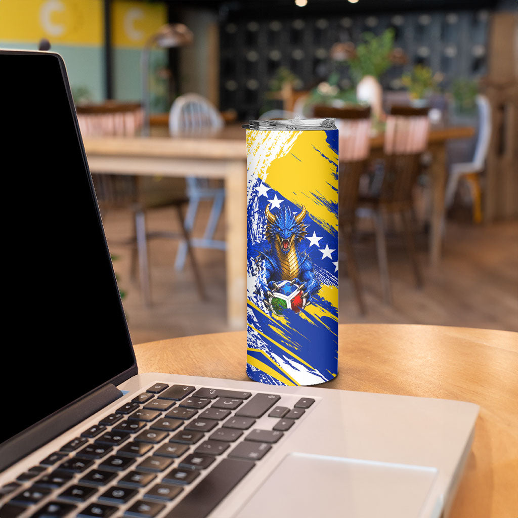 Personalized Bosnia Herzegovina Dragon Soccer Skinny Tumbler Bosnian Football Flag Stars Fleur De Lis Grunge