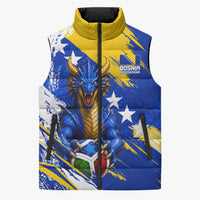 Personalized Bosnia Herzegovina Dragon Soccer Sleeveless Puffer Jacket Bosnian Football Flag Stars Fleur De Lis Grunge
