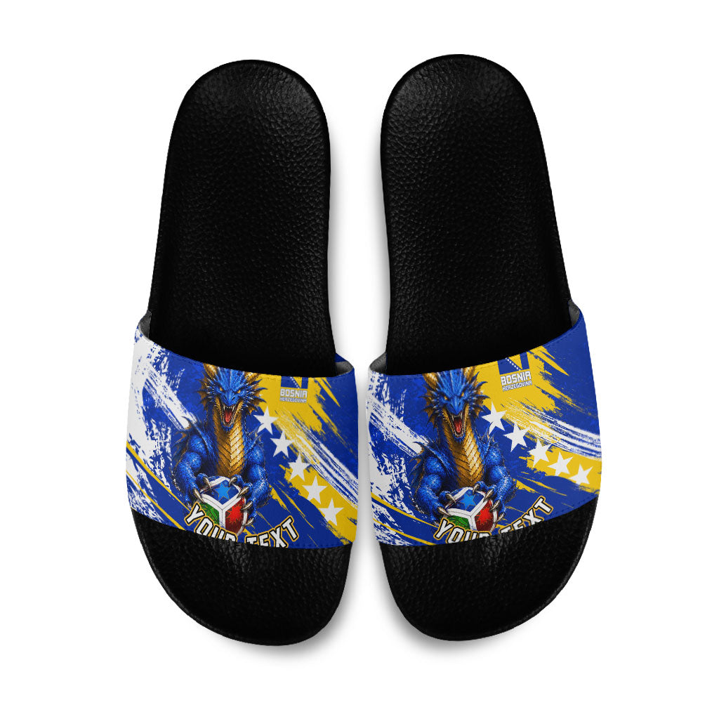 Personalized Bosnia Herzegovina Dragon Soccer Slide Sandals Bosnian Football Flag Stars Fleur De Lis Grunge