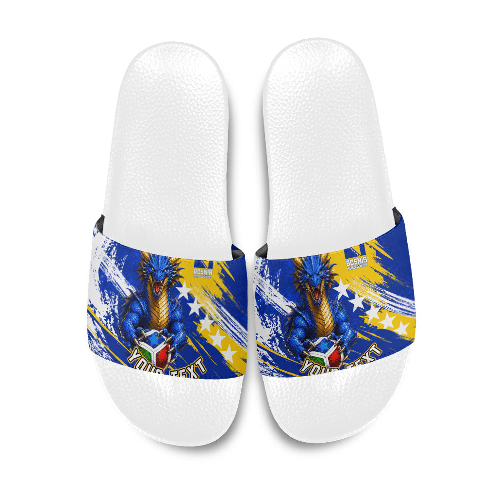 Personalized Bosnia Herzegovina Dragon Soccer Slide Sandals Bosnian Football Flag Stars Fleur De Lis Grunge