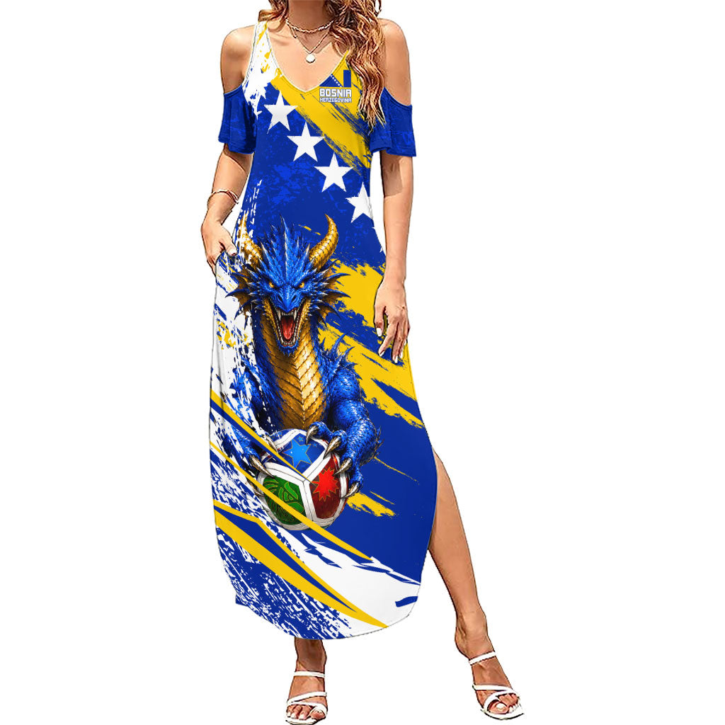 Personalized Bosnia Herzegovina Dragon Soccer Summer Maxi Dress Bosnian Football Flag Stars Fleur De Lis Grunge