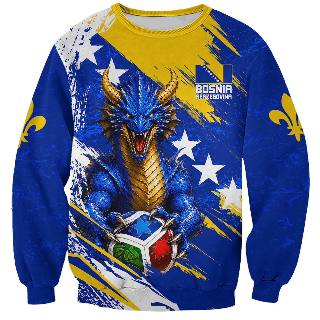 Personalized Bosnia Herzegovina Dragon Soccer Sweatshirt Bosnian Football Flag Stars Fleur De Lis Grunge