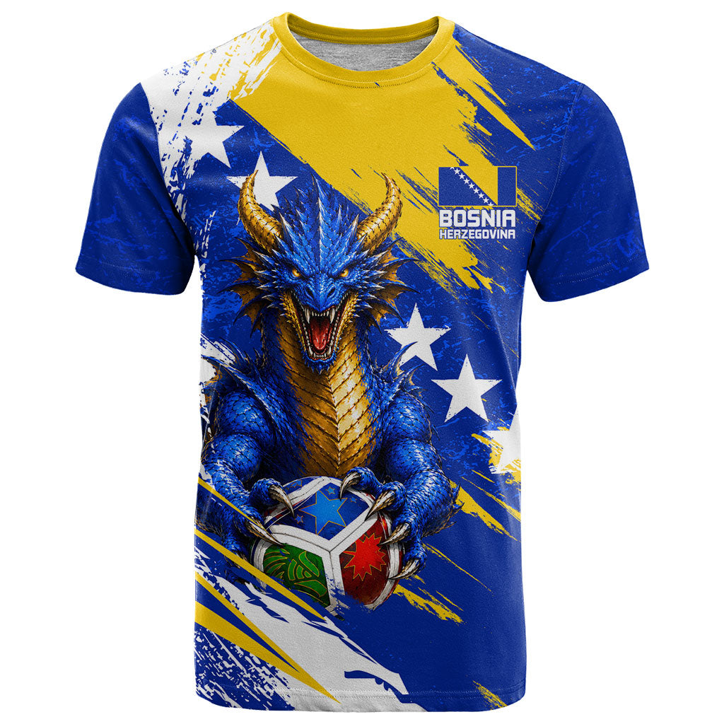 Personalized Bosnia Herzegovina Dragon Soccer T Shirt Bosnian Football Flag Stars Fleur De Lis Grunge