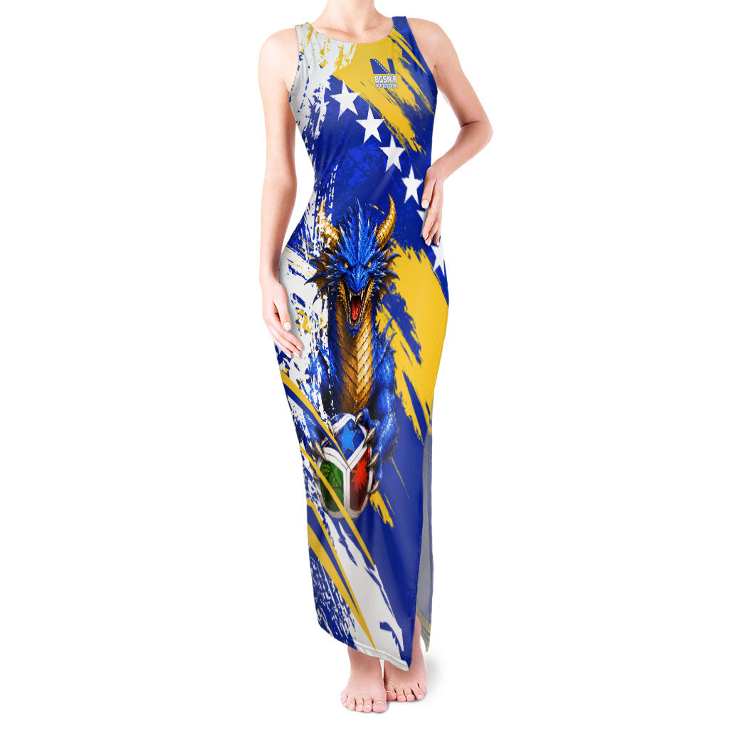 Personalized Bosnia Herzegovina Dragon Soccer Tank Maxi Dress Bosnian Football Flag Stars Fleur De Lis Grunge