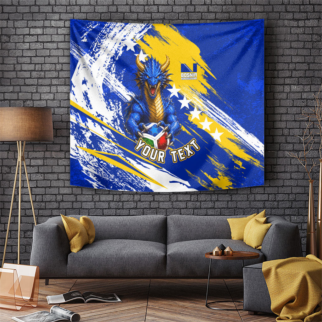 Personalized Bosnia Herzegovina Dragon Soccer Tapestry Bosnian Football Flag Stars Fleur De Lis Grunge