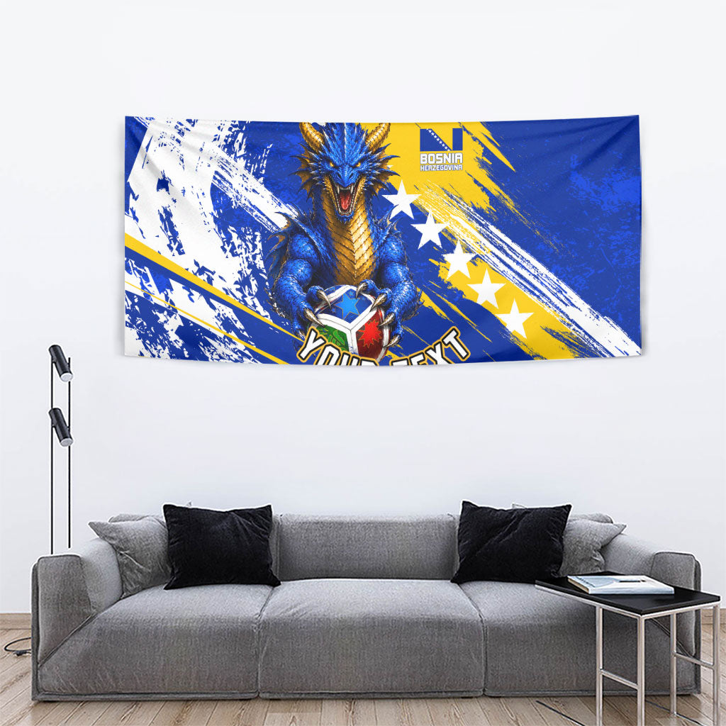 Personalized Bosnia Herzegovina Dragon Soccer Tapestry Bosnian Football Flag Stars Fleur De Lis Grunge