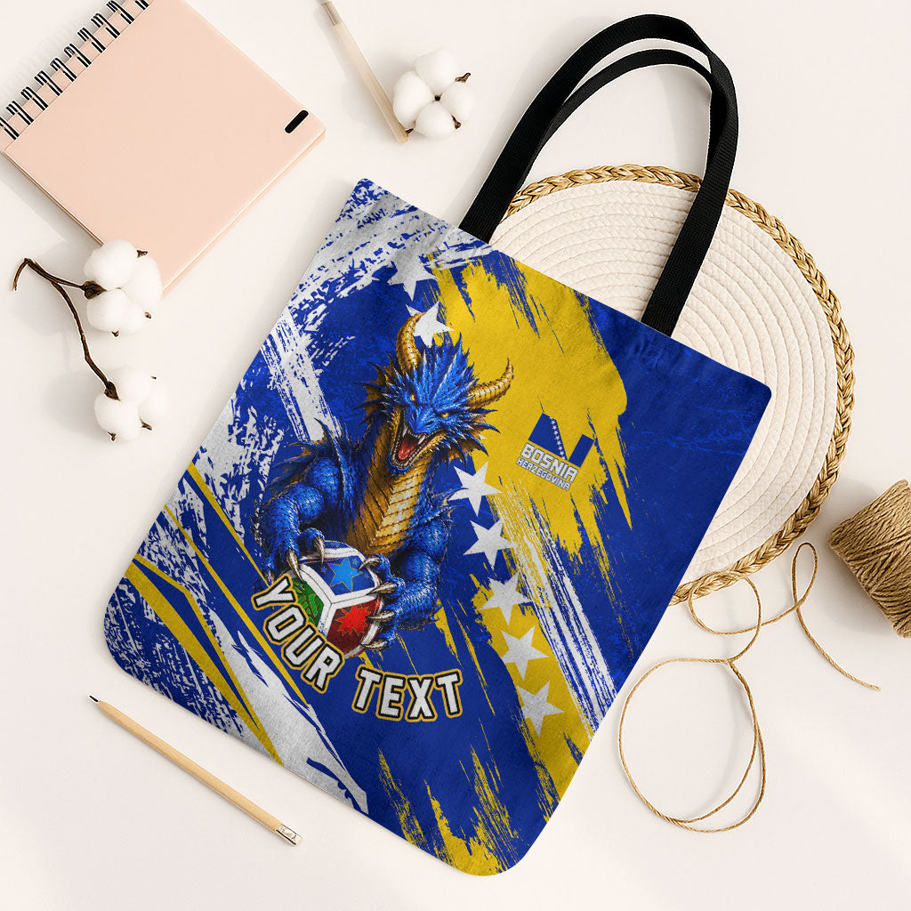 Personalized Bosnia Herzegovina Dragon Soccer Tote Bag Bosnian Football Flag Stars Fleur De Lis Grunge
