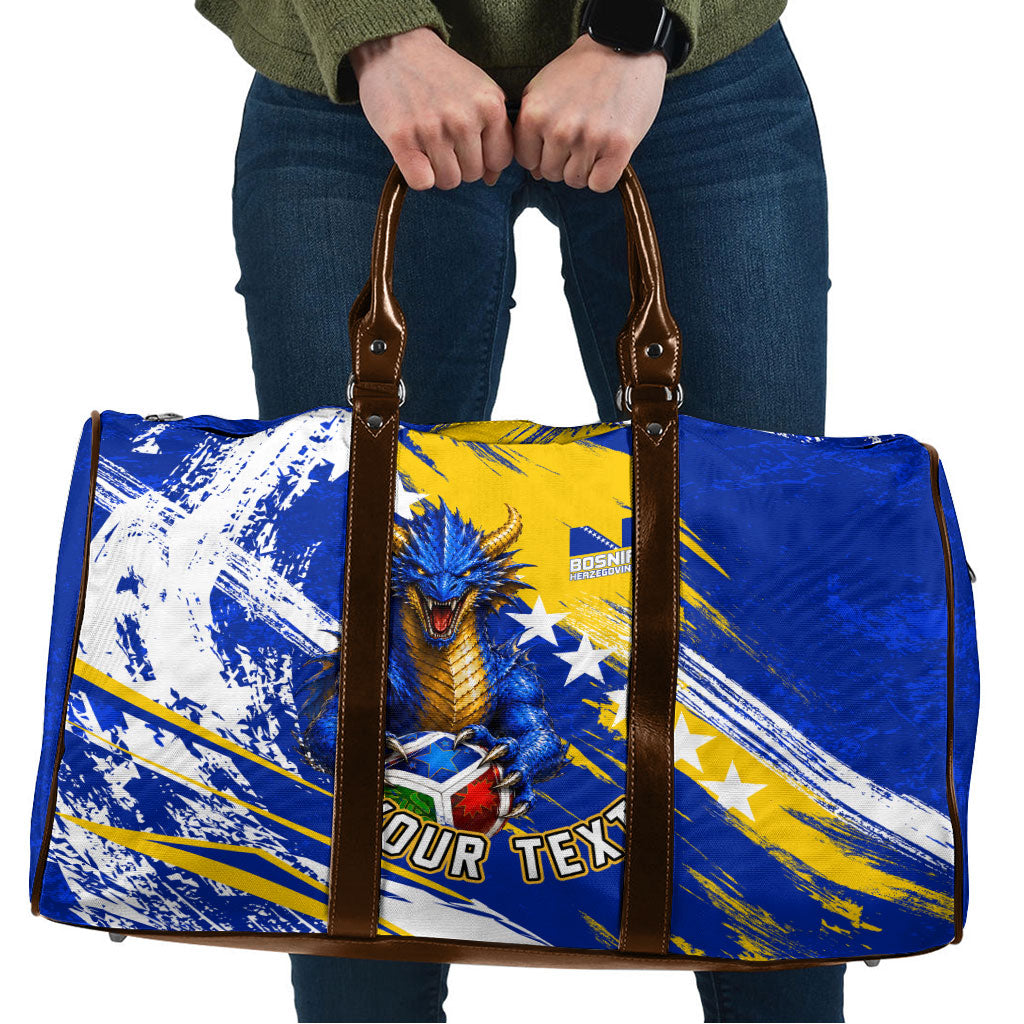 Personalized Bosnia Herzegovina Dragon Soccer Travel Bag Bosnian Football Flag Stars Fleur De Lis Grunge