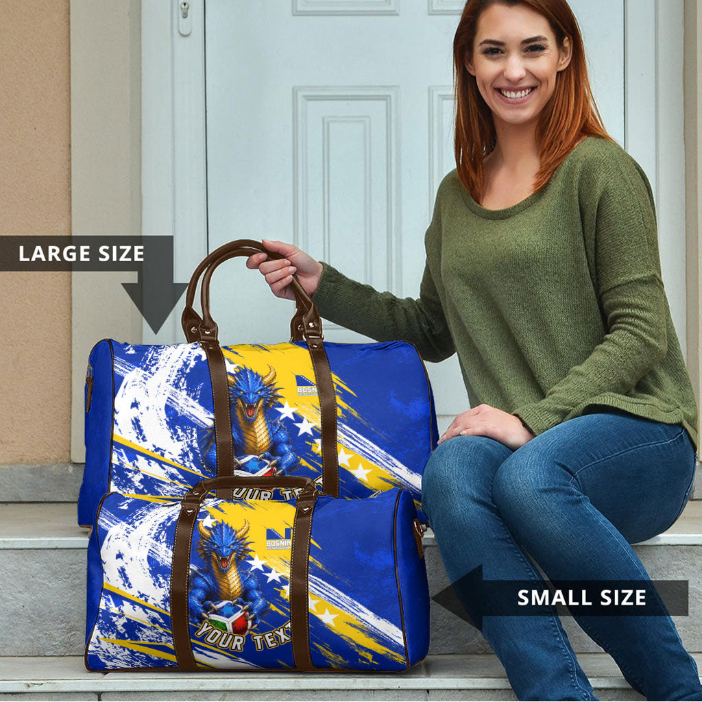 Personalized Bosnia Herzegovina Dragon Soccer Travel Bag Bosnian Football Flag Stars Fleur De Lis Grunge
