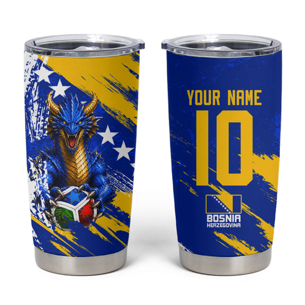Personalized Bosnia Herzegovina Dragon Soccer Tumbler Cup Bosnian Football Flag Stars Fleur De Lis Grunge