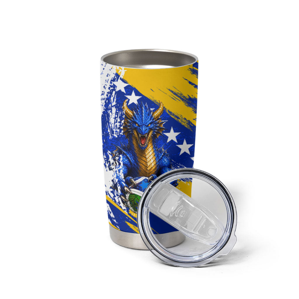 Personalized Bosnia Herzegovina Dragon Soccer Tumbler Cup Bosnian Football Flag Stars Fleur De Lis Grunge