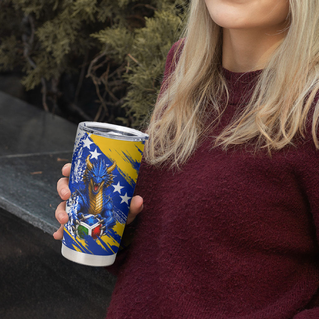 Personalized Bosnia Herzegovina Dragon Soccer Tumbler Cup Bosnian Football Flag Stars Fleur De Lis Grunge
