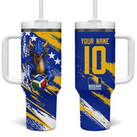 Personalized Bosnia Herzegovina Dragon Soccer Tumbler With Handle Bosnian Football Flag Stars Fleur De Lis Grunge