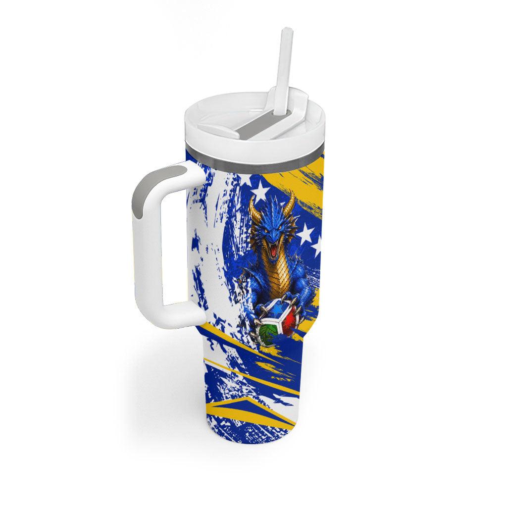Personalized Bosnia Herzegovina Dragon Soccer Tumbler With Handle Bosnian Football Flag Stars Fleur De Lis Grunge