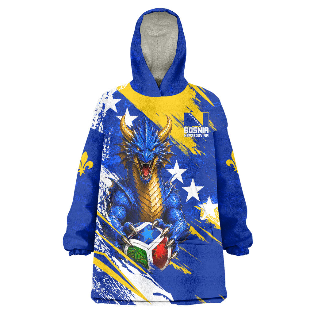 Personalized Bosnia Herzegovina Dragon Soccer Wearable Blanket Hoodie Bosnian Football Flag Stars Fleur De Lis Grunge