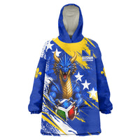 Personalized Bosnia Herzegovina Dragon Soccer Wearable Blanket Hoodie Bosnian Football Flag Stars Fleur De Lis Grunge