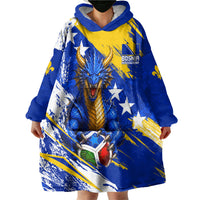 Personalized Bosnia Herzegovina Dragon Soccer Wearable Blanket Hoodie Bosnian Football Flag Stars Fleur De Lis Grunge