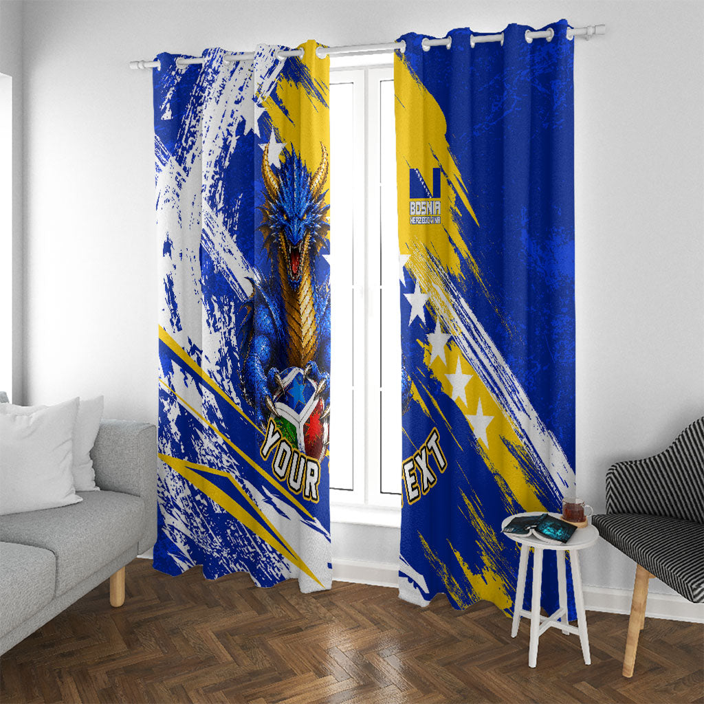 Personalized Bosnia Herzegovina Dragon Soccer Window Curtain Bosnian Football Flag Stars Fleur De Lis Grunge