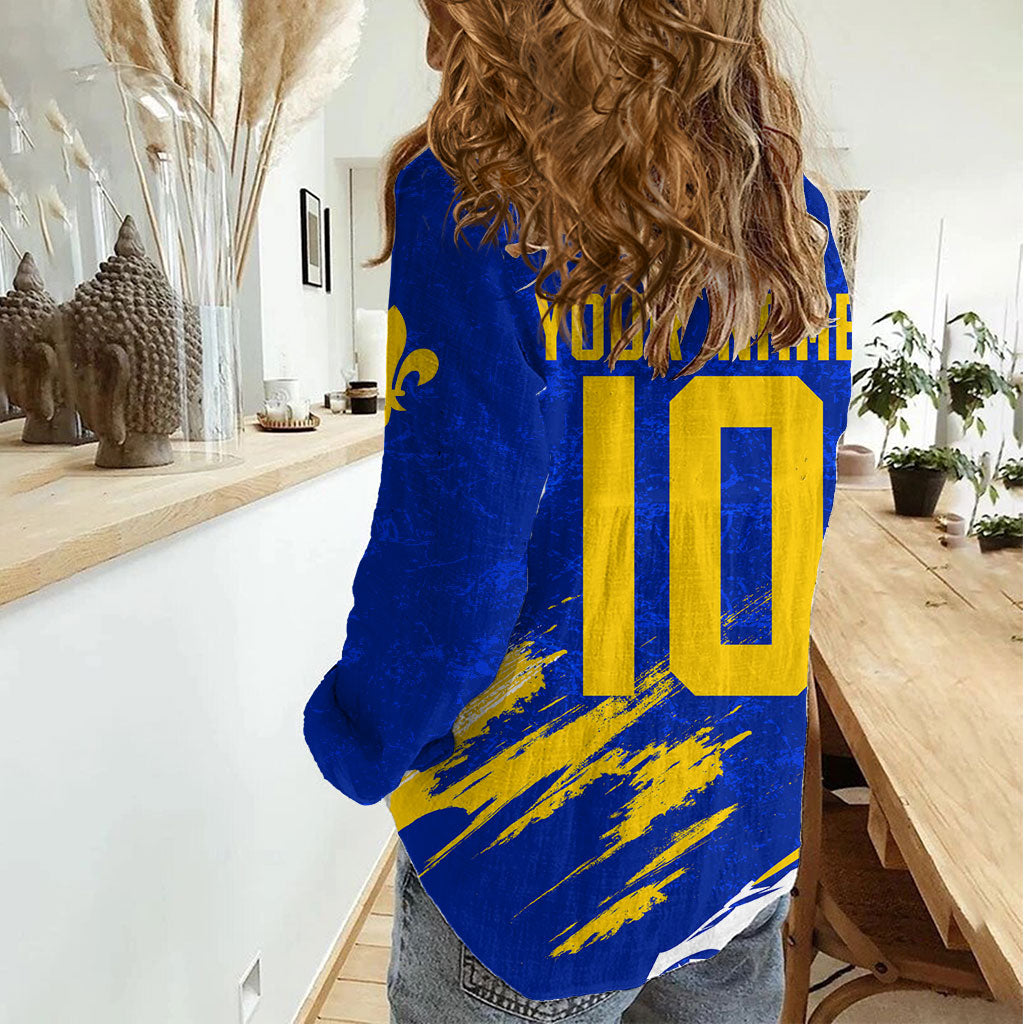Personalized Bosnia Herzegovina Dragon Soccer Women Casual Shirt Bosnian Football Flag Stars Fleur De Lis Grunge
