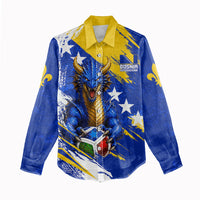 Personalized Bosnia Herzegovina Dragon Soccer Women Casual Shirt Bosnian Football Flag Stars Fleur De Lis Grunge