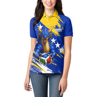 Personalized Bosnia Herzegovina Dragon Soccer Women Polo Shirt Bosnian Football Flag Stars Fleur De Lis Grunge