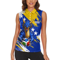 Personalized Bosnia Herzegovina Dragon Soccer Women Sleeveless Polo Shirt Bosnian Football Flag Stars Fleur De Lis Grunge