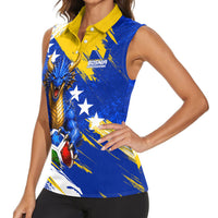 Personalized Bosnia Herzegovina Dragon Soccer Women Sleeveless Polo Shirt Bosnian Football Flag Stars Fleur De Lis Grunge