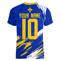 Personalized Bosnia Herzegovina Dragon Soccer Women V-Neck T-Shirt Bosnian Football Flag Stars Fleur De Lis Grunge