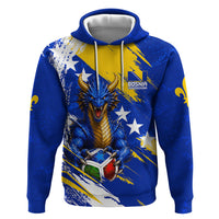 Personalized Bosnia Herzegovina Dragon Soccer Zip Hoodie Bosnian Football Flag Stars Fleur De Lis Grunge