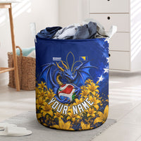 Personalized Bosnia Herzegovina Dragon Soccer Laundry Basket Football Golden Lily Bosnian Flag Cheering Fans