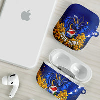 Personalized Bosnia Herzegovina Dragon Soccer AirPods Case Football Golden Lily Bosnian Flag Cheering Fans