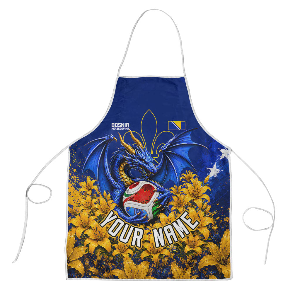 Personalized Bosnia Herzegovina Dragon Soccer Apron Football Golden Lily Bosnian Flag Cheering Fans