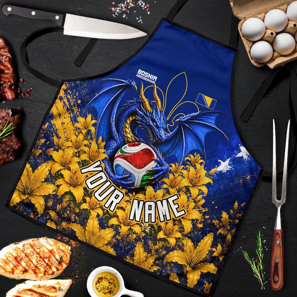 Personalized Bosnia Herzegovina Dragon Soccer Apron Football Golden Lily Bosnian Flag Cheering Fans