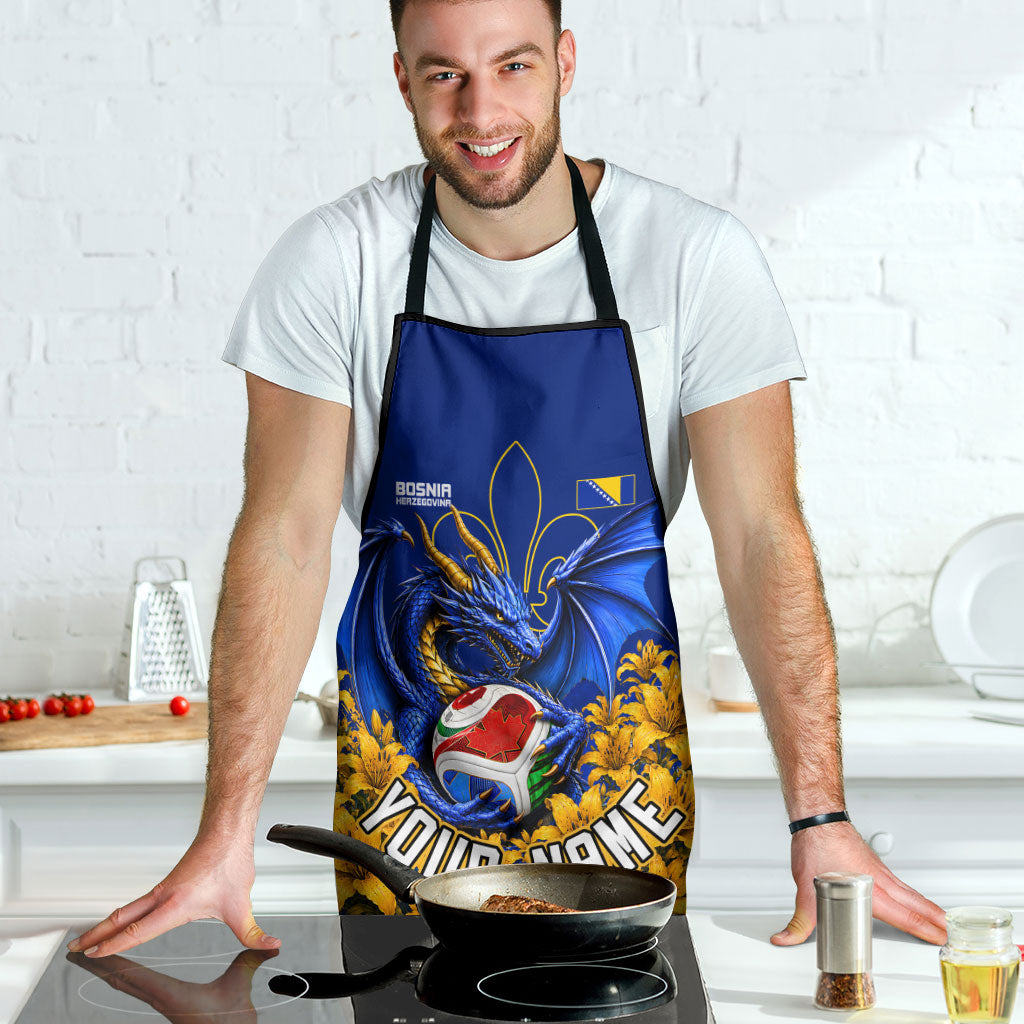 Personalized Bosnia Herzegovina Dragon Soccer Apron Football Golden Lily Bosnian Flag Cheering Fans
