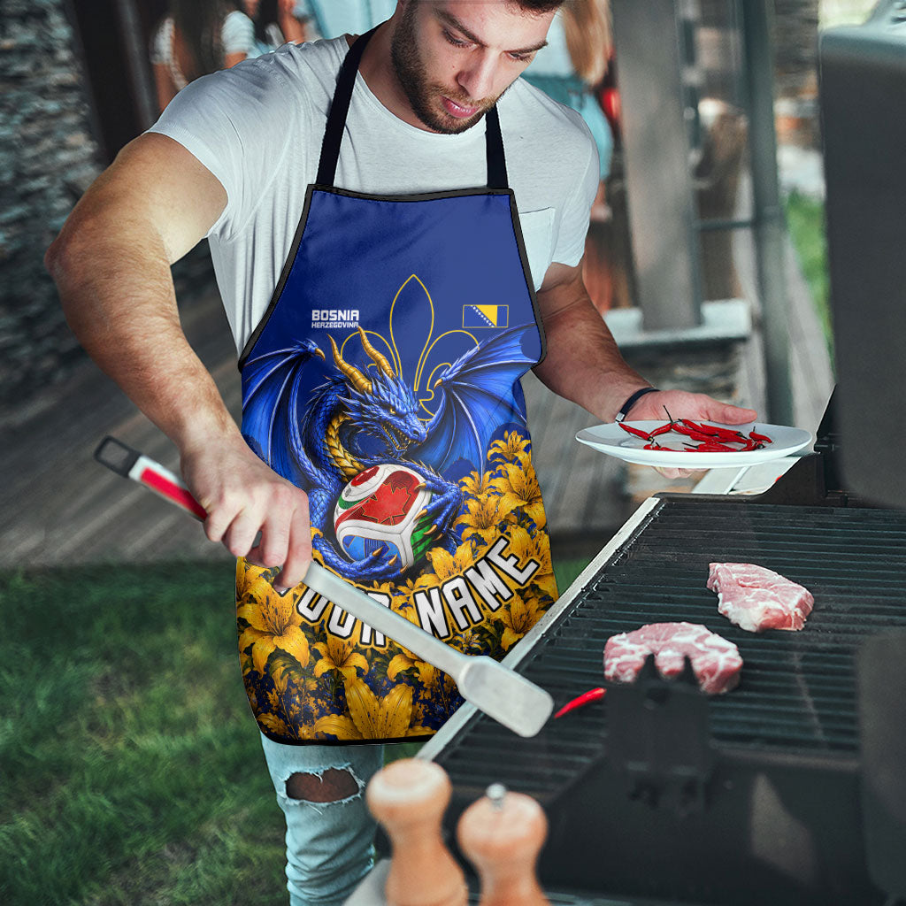 Personalized Bosnia Herzegovina Dragon Soccer Apron Football Golden Lily Bosnian Flag Cheering Fans