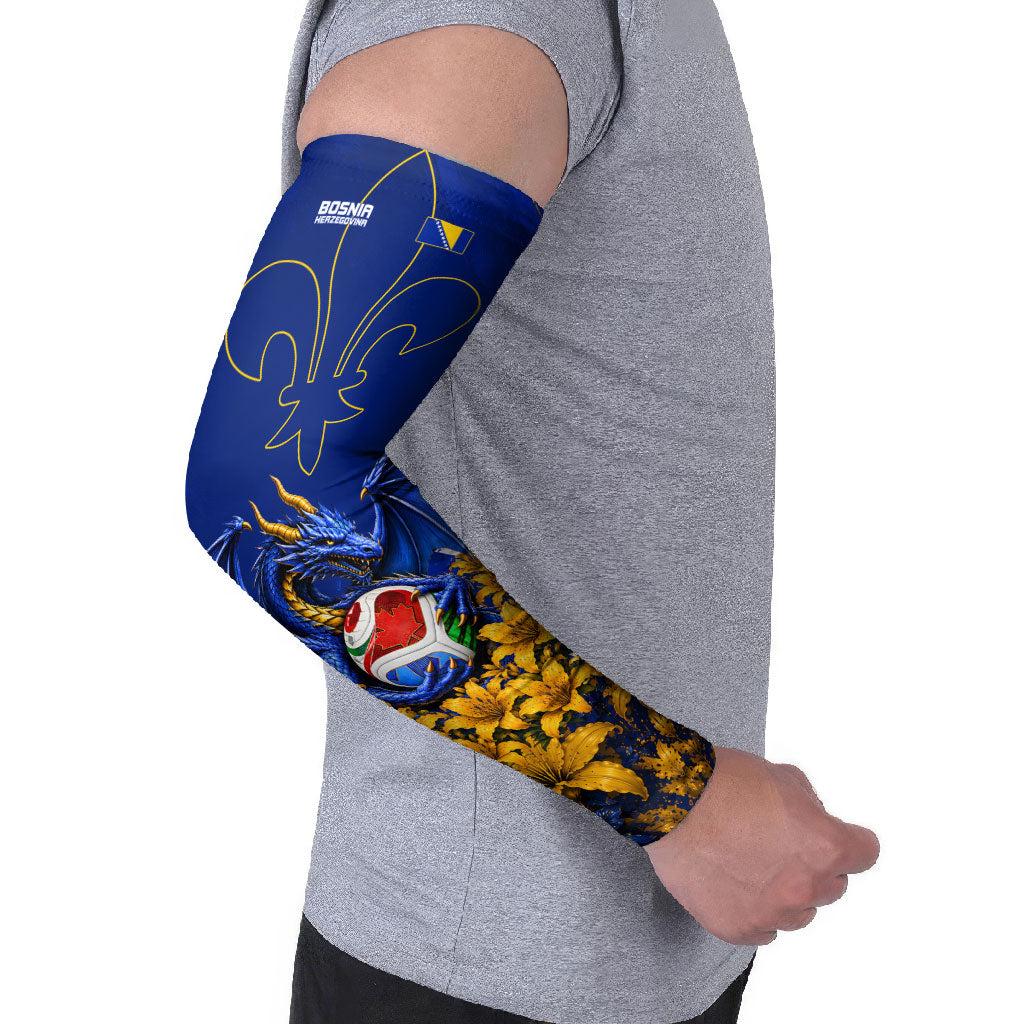 Personalized Bosnia Herzegovina Dragon Soccer Arm Sleeves Football Golden Lily Bosnian Flag Cheering Fans