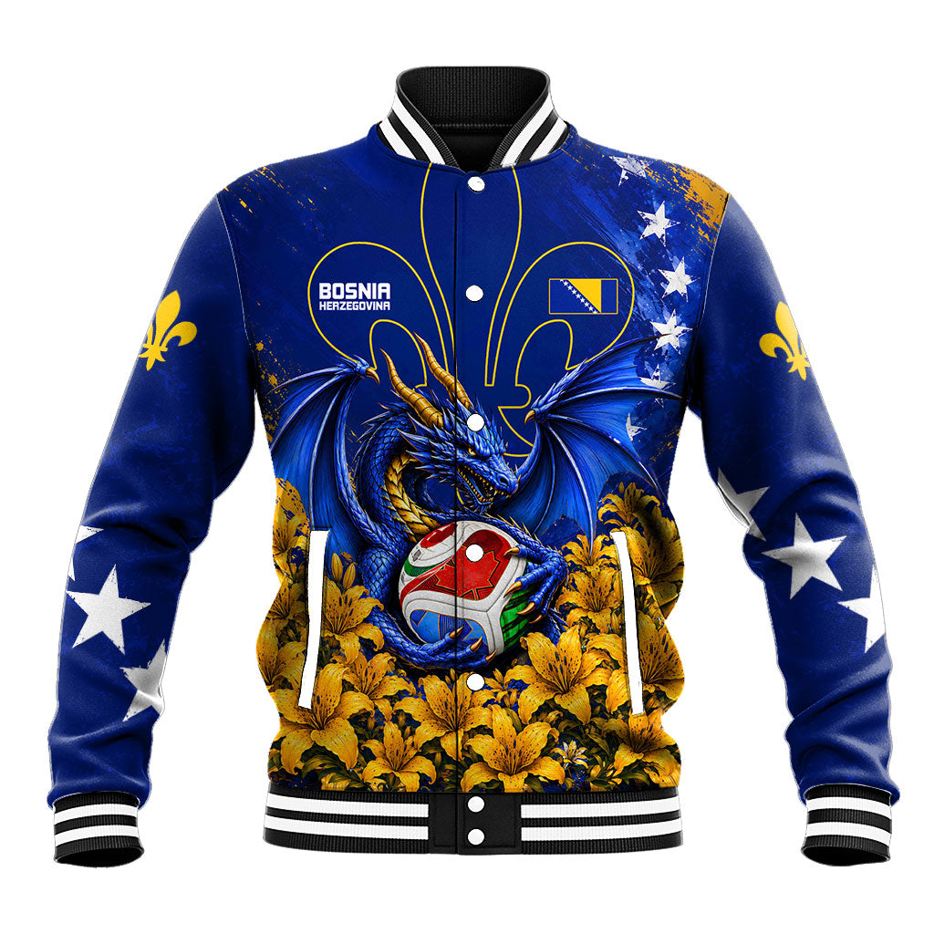 Personalized Bosnia Herzegovina Dragon Soccer Baseball Jacket Football Golden Lily Bosnian Flag Cheering Fans