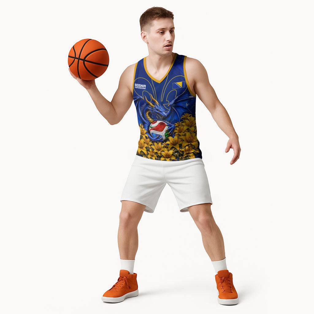 Personalized Bosnia Herzegovina Dragon Soccer Basketball Jersey Football Golden Lily Bosnian Flag Cheering Fans