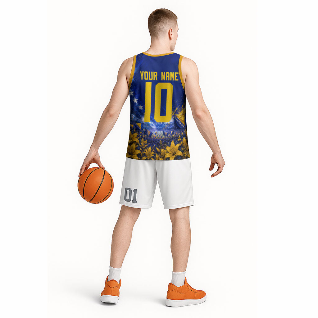 Personalized Bosnia Herzegovina Dragon Soccer Basketball Jersey Football Golden Lily Bosnian Flag Cheering Fans