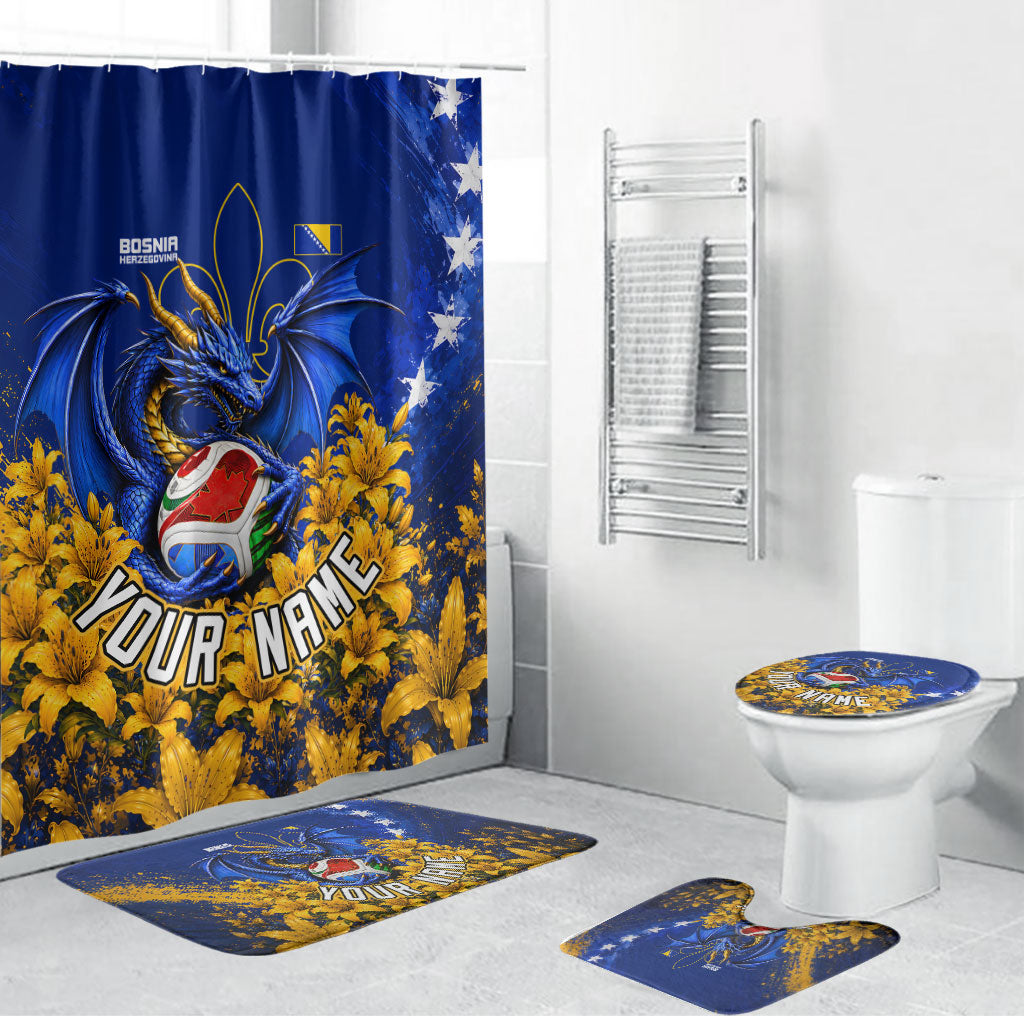 Personalized Bosnia Herzegovina Dragon Soccer Bathroom Set Football Golden Lily Bosnian Flag Cheering Fans