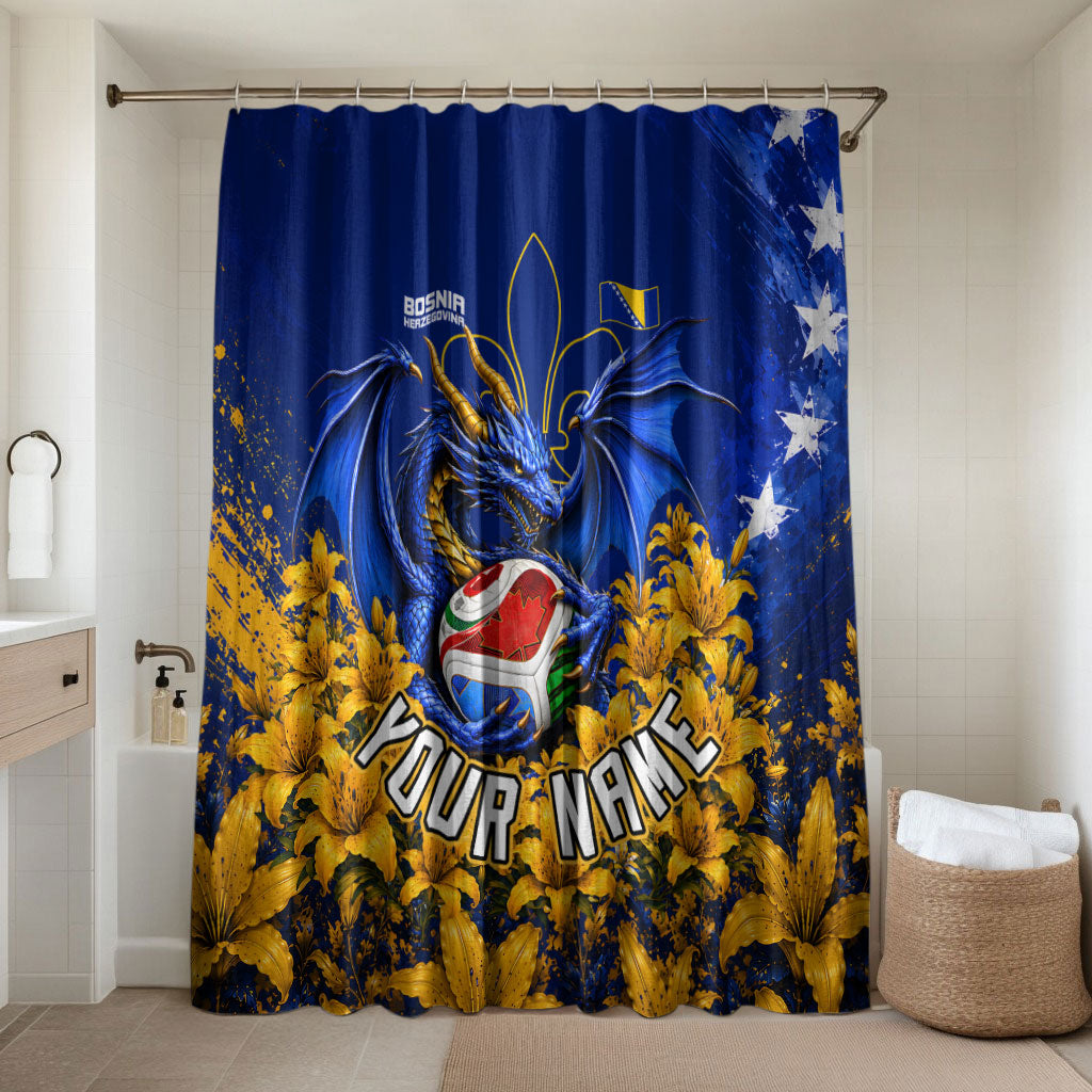 Personalized Bosnia Herzegovina Dragon Soccer Bathroom Set Football Golden Lily Bosnian Flag Cheering Fans
