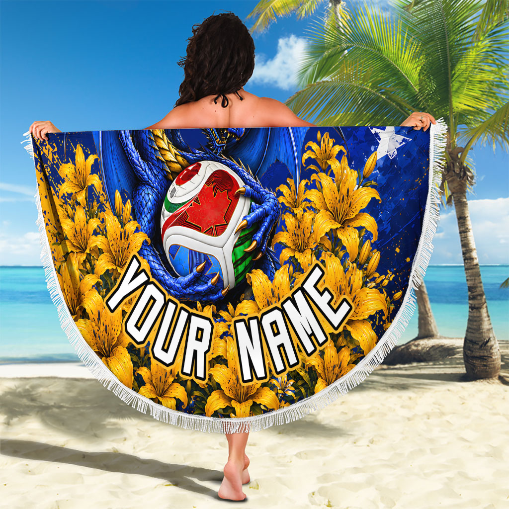 Personalized Bosnia Herzegovina Dragon Soccer Beach Blanket Football Golden Lily Bosnian Flag Cheering Fans