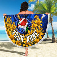 Personalized Bosnia Herzegovina Dragon Soccer Beach Blanket Football Golden Lily Bosnian Flag Cheering Fans