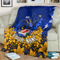 Personalized Bosnia Herzegovina Dragon Soccer Blanket Football Golden Lily Bosnian Flag Cheering Fans