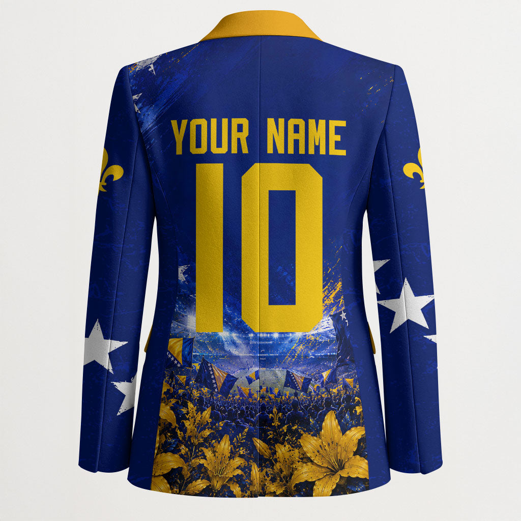 Personalized Bosnia Herzegovina Dragon Soccer Blazer Football Golden Lily Bosnian Flag Cheering Fans