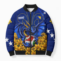 Personalized Bosnia Herzegovina Dragon Soccer Bomber Puffer Jacket Football Golden Lily Bosnian Flag Cheering Fans